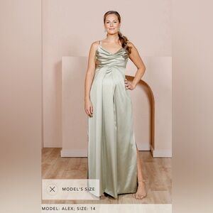 Revelry Silver Sage Satin Maternity Size 12 Petite